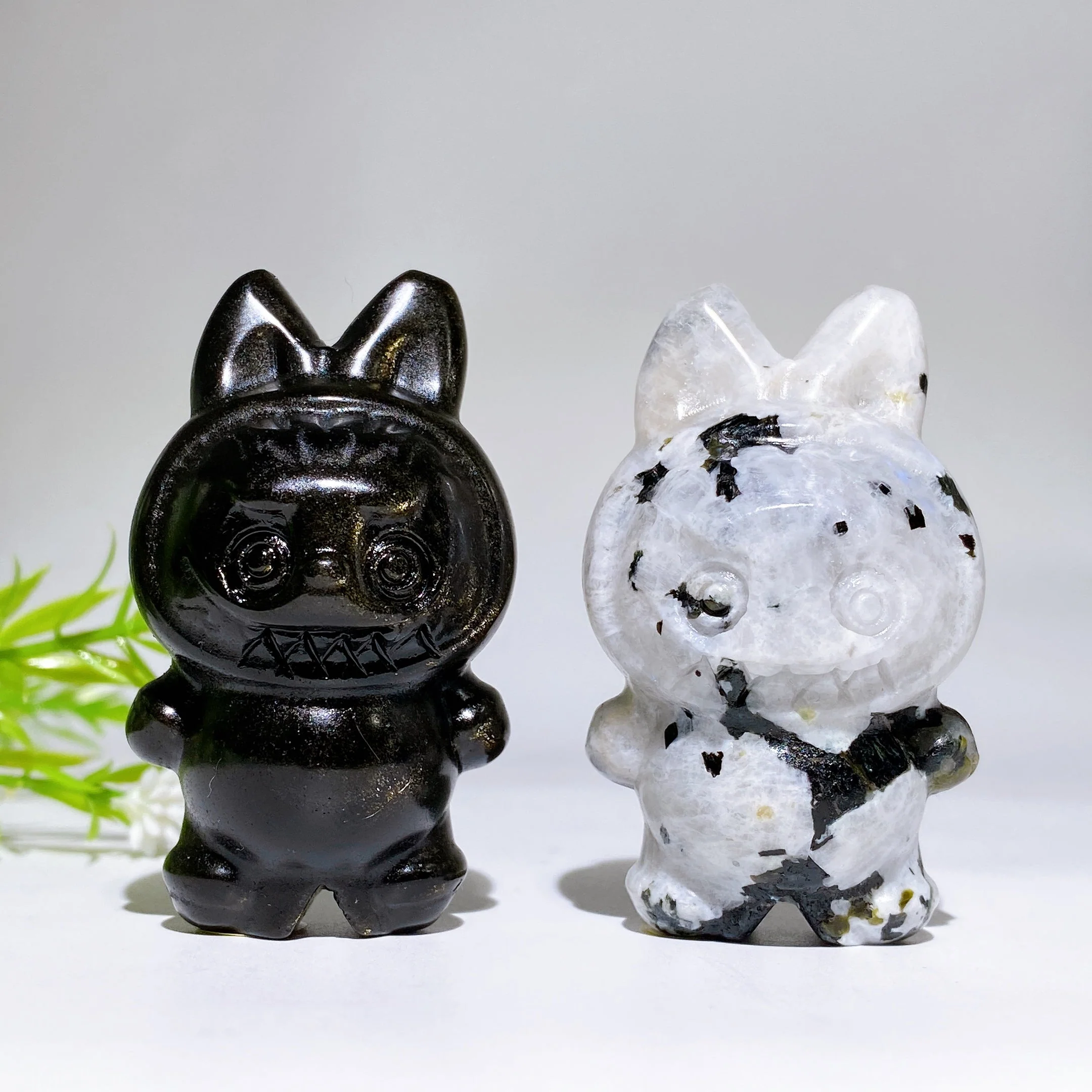 2.3 Inch Rainbow Moonstone & Golden Obsidian Crystal Figurines - Image 3