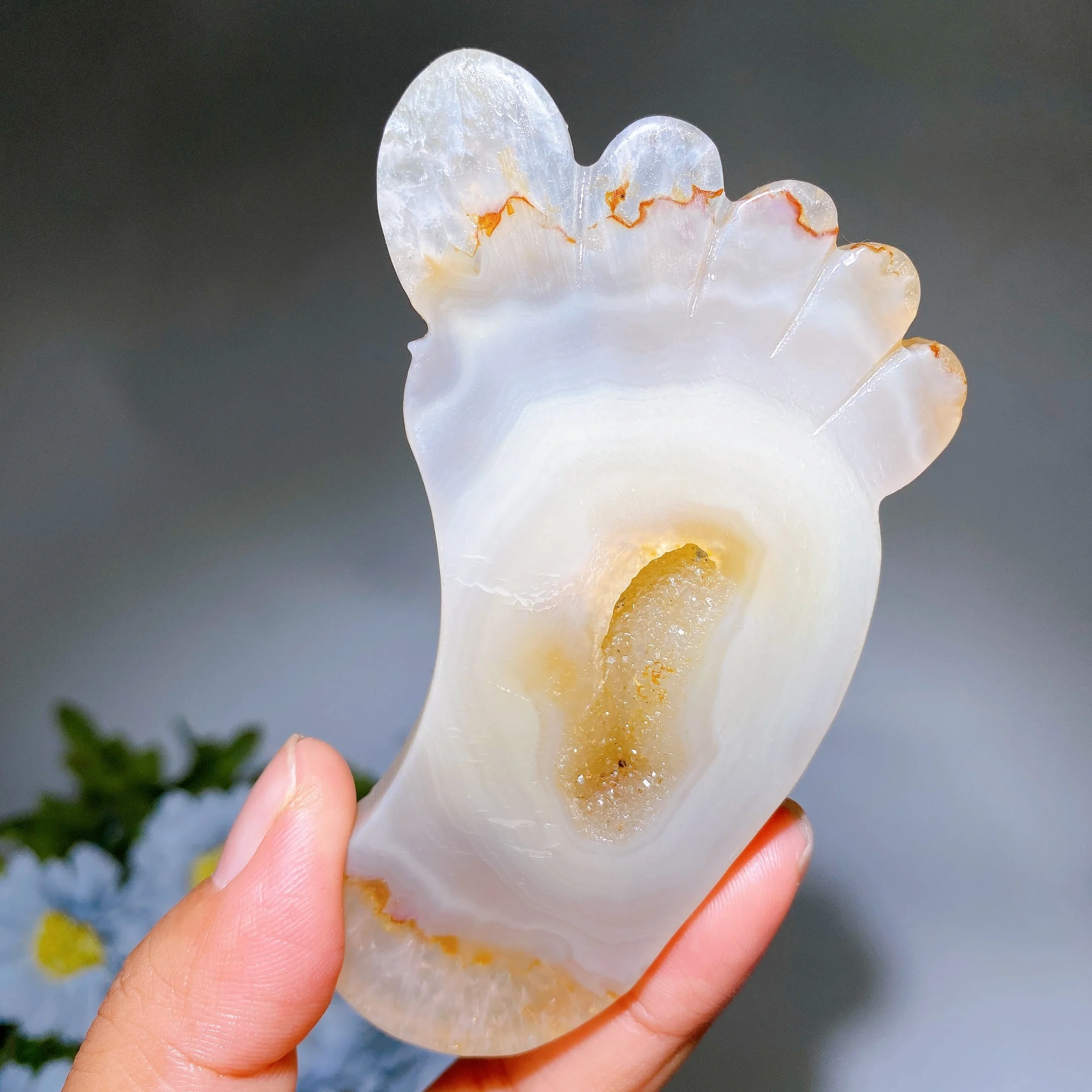 3.8 Inch Druzy Agate Crystal Foot Figurine Healing Carving - Image 3