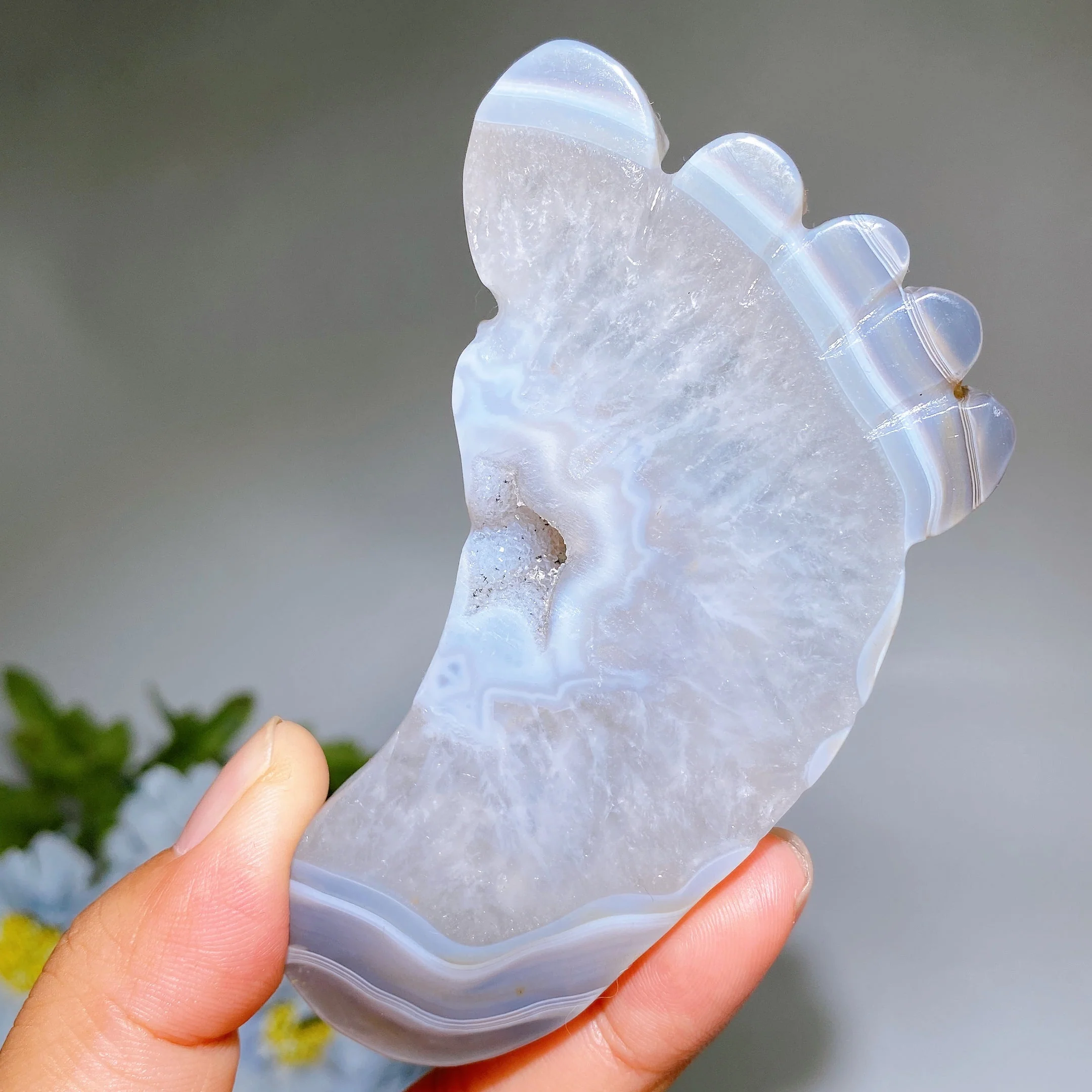 3.8 Inch Druzy Agate Crystal Foot Figurine Healing Carving - Image 4