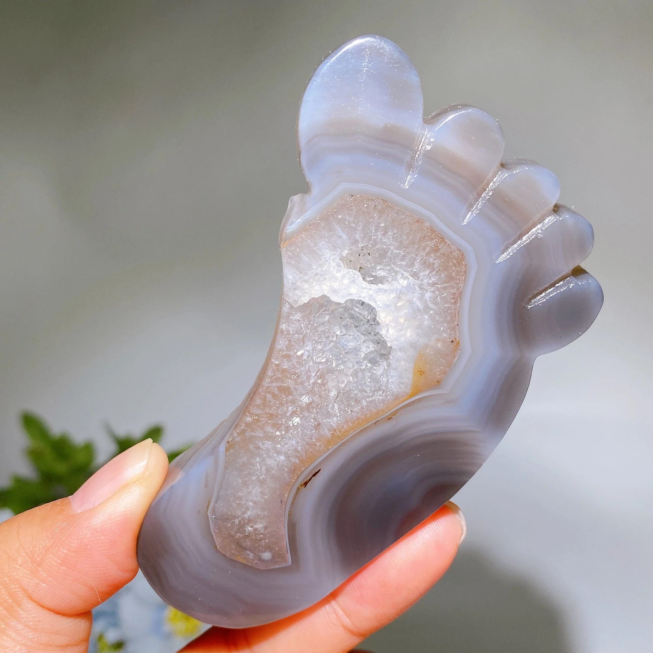 3.8 Inch Druzy Agate Crystal Foot Figurine Healing Carving - Image 5