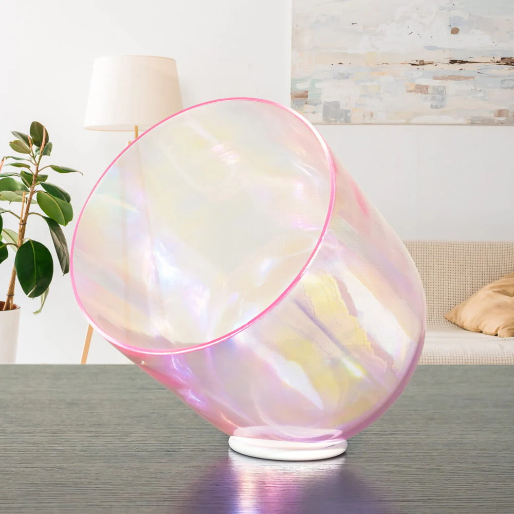 432Hz Alchemy Cosmic Light Clear Pink Crystal Singing Bowl with Bag - Image 13