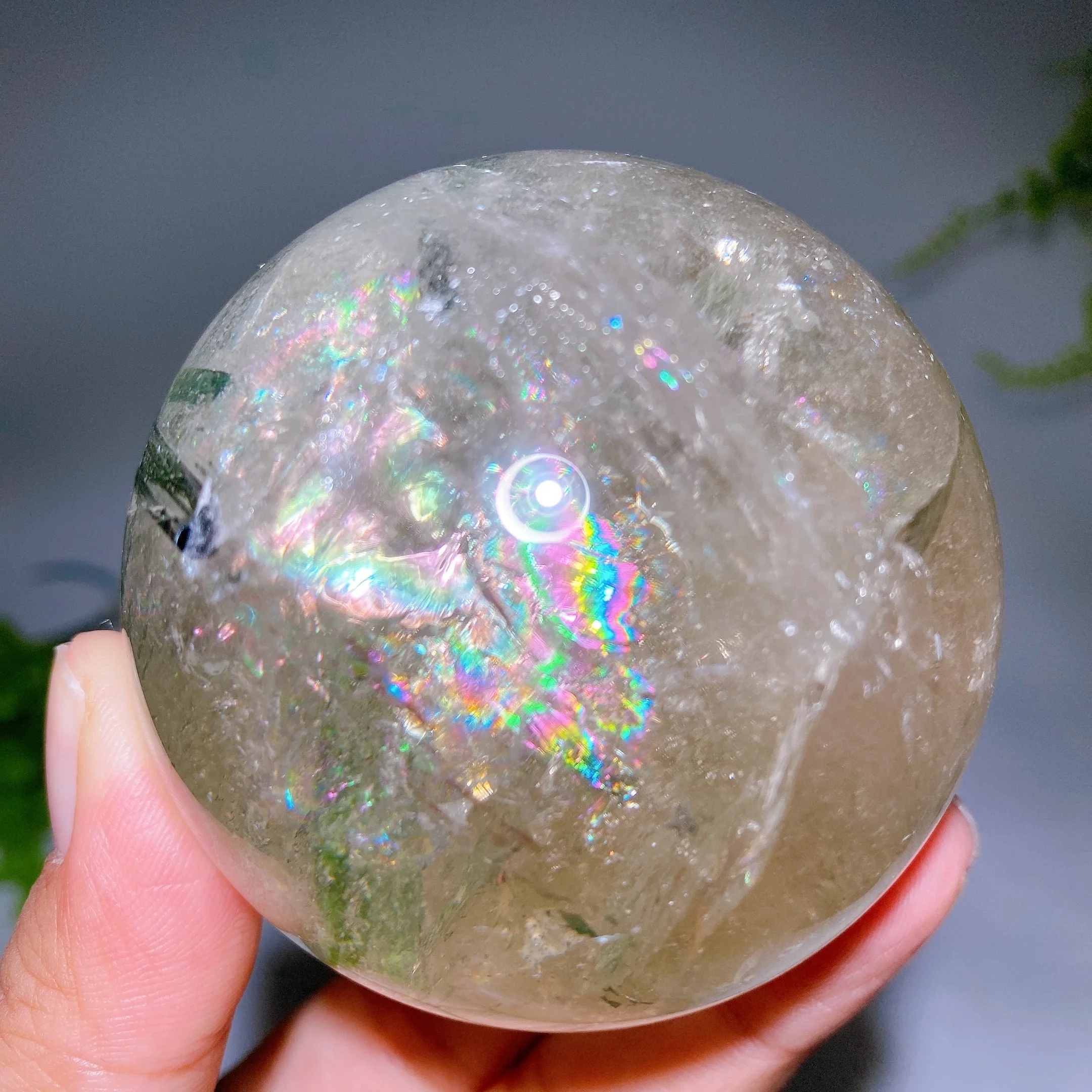 65mm Green Tourmaline in Quartz Crystal Sphere - Image 3