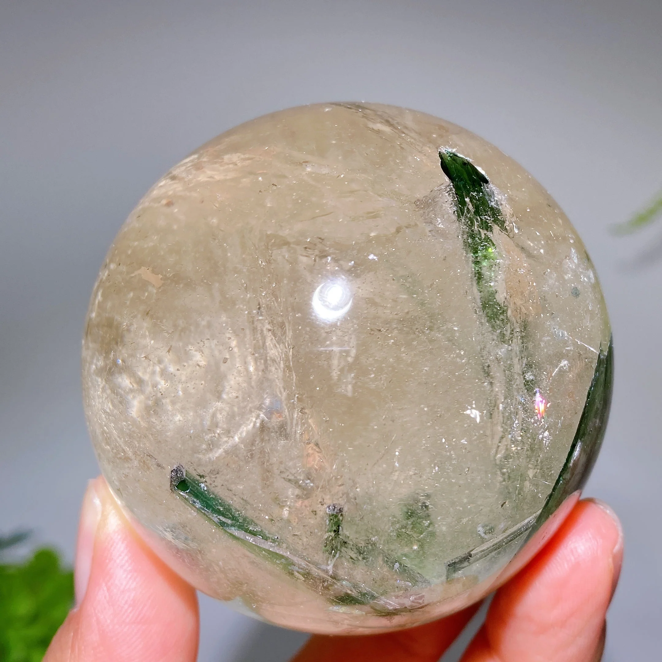 65mm Green Tourmaline in Quartz Crystal Sphere - Image 5
