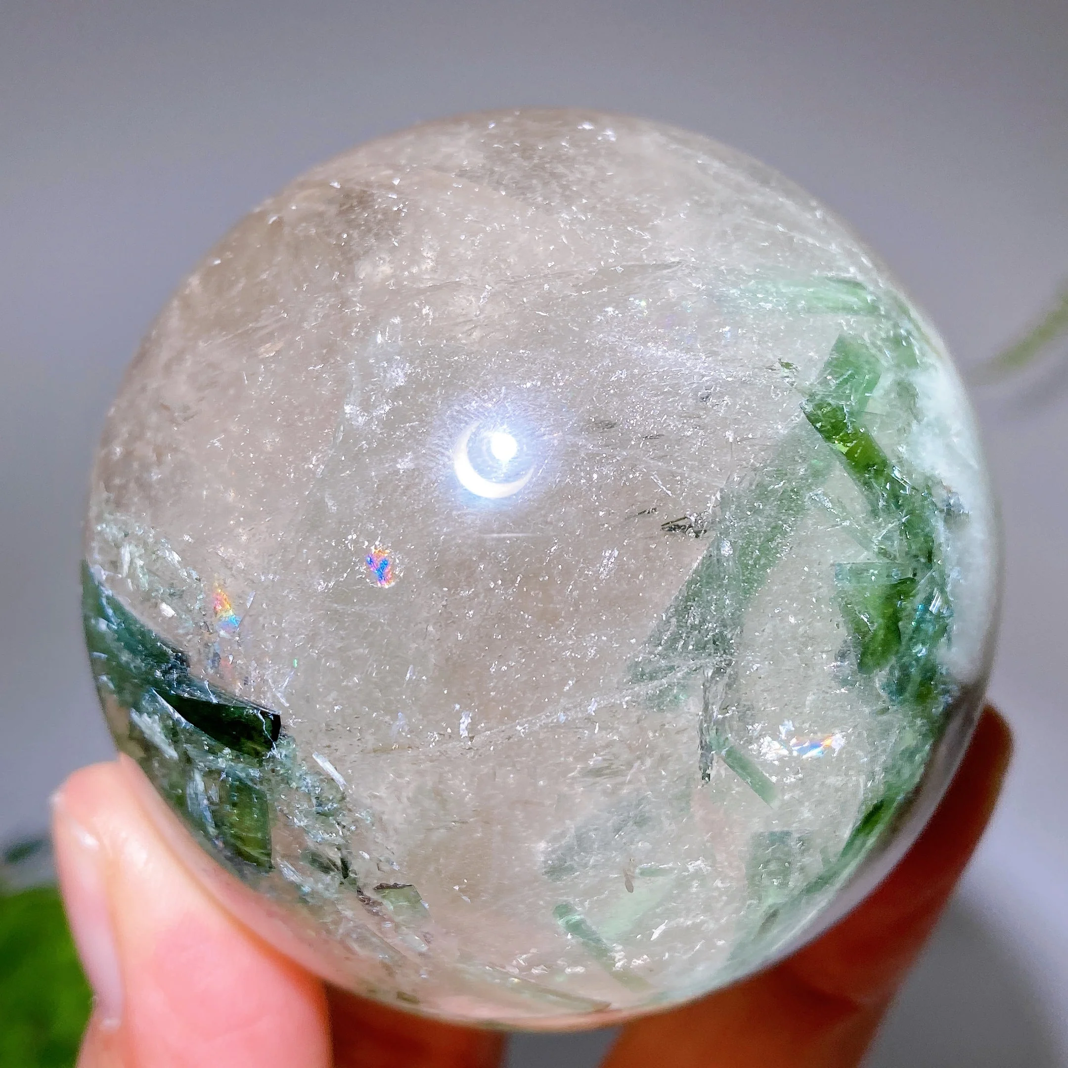 65mm Green Tourmaline in Quartz Crystal Sphere - Image 6