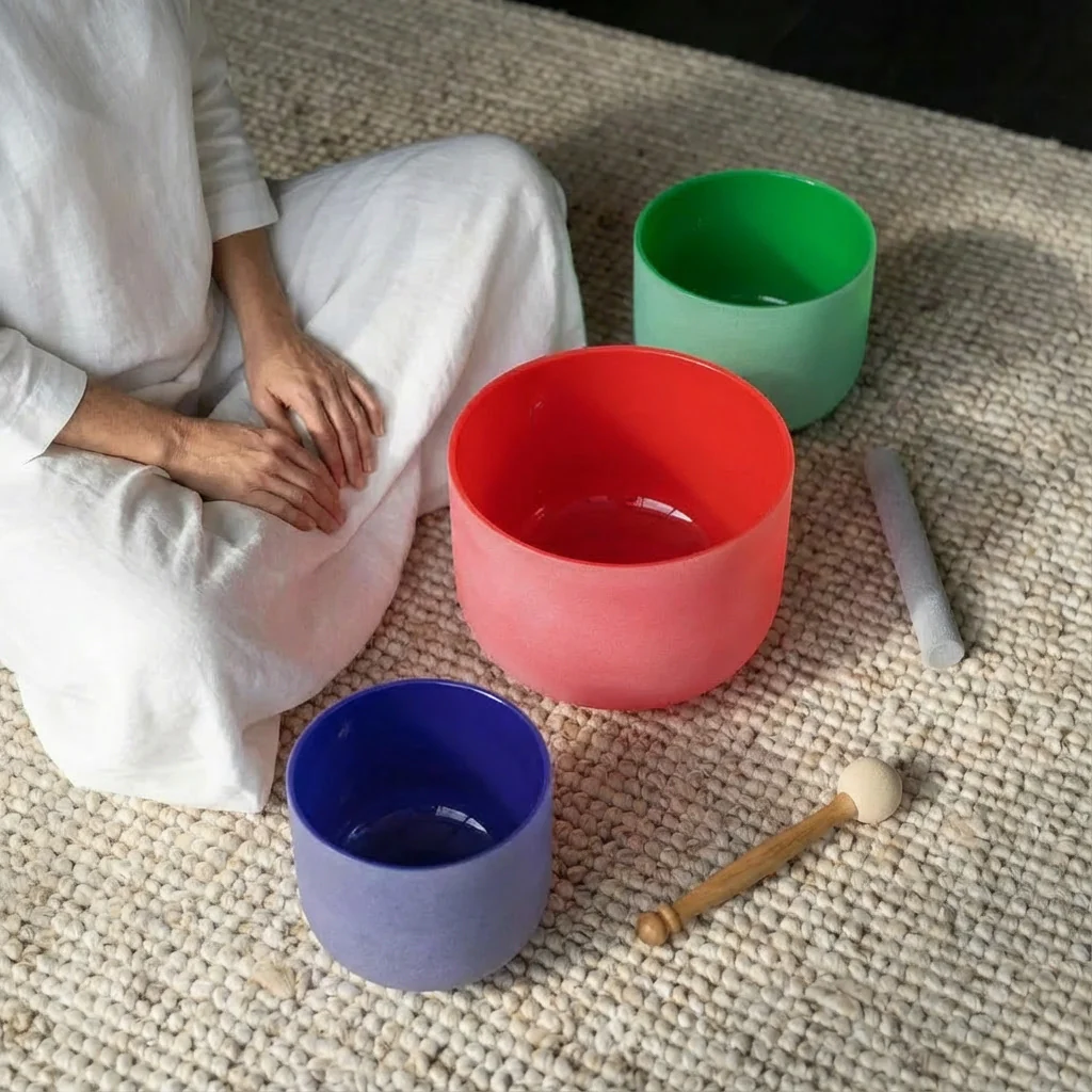 Colorful Quartz Crystal Singing Bowl Set, 8", 10", 12" - Image 3
