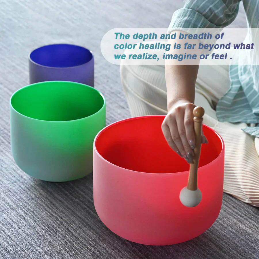 Colorful Quartz Crystal Singing Bowl Set, 8", 10", 12" - Image 7