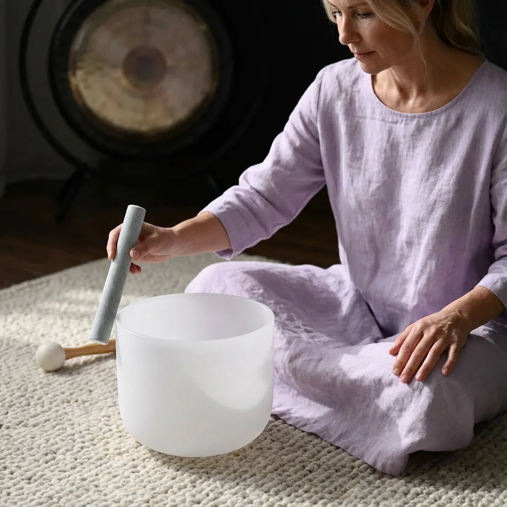 8" White Quartz Crystal Singing Bowl - Image 3