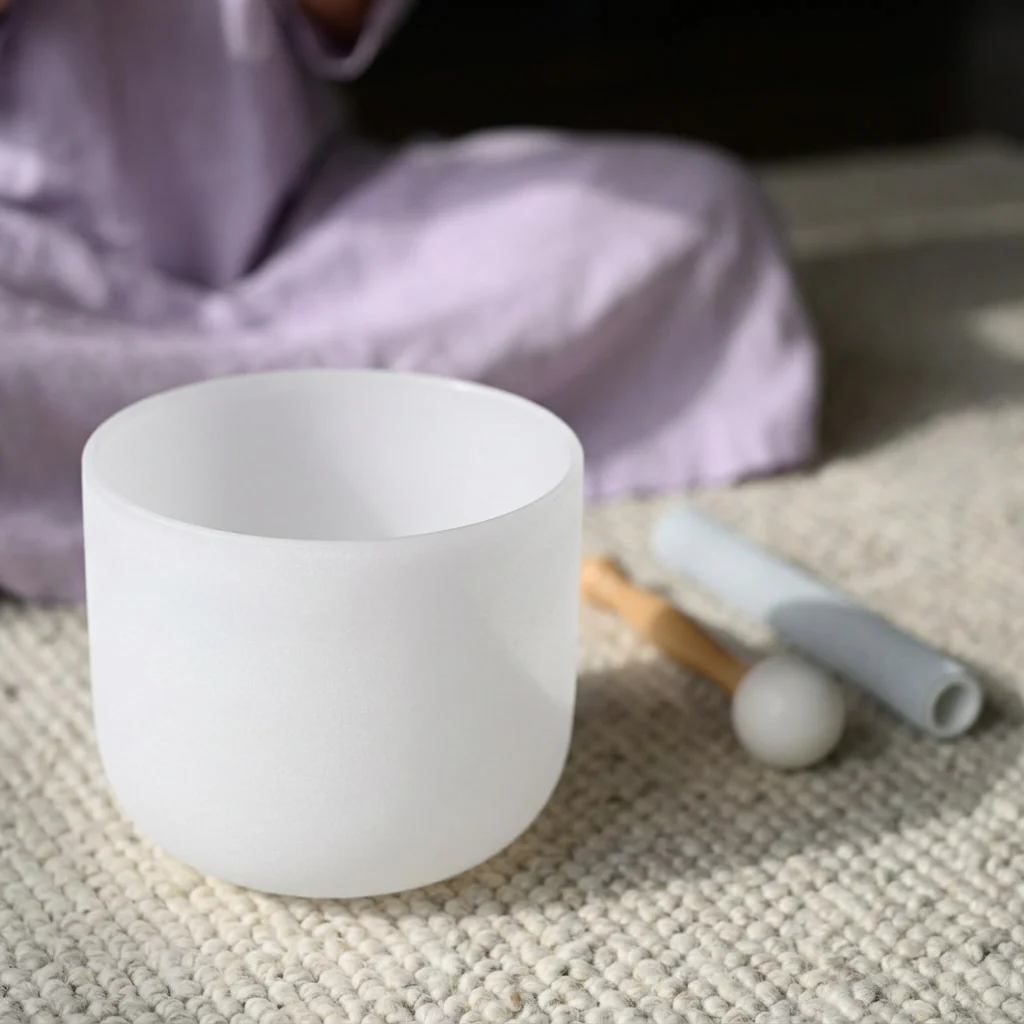 8" White Quartz Crystal Singing Bowl - Image 7