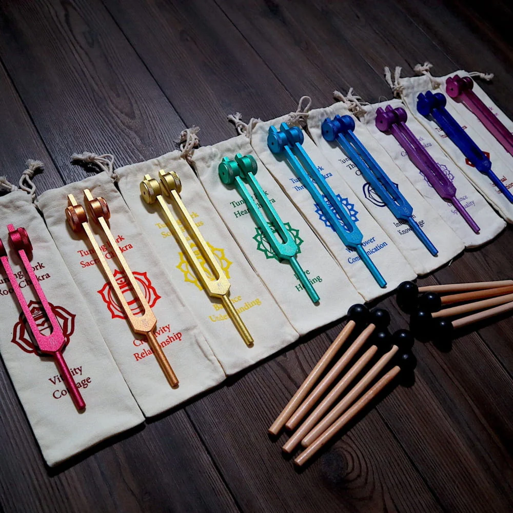 Complete 9pc Weighted Solfeggio Tuning Fork Set for Healing - Image 3