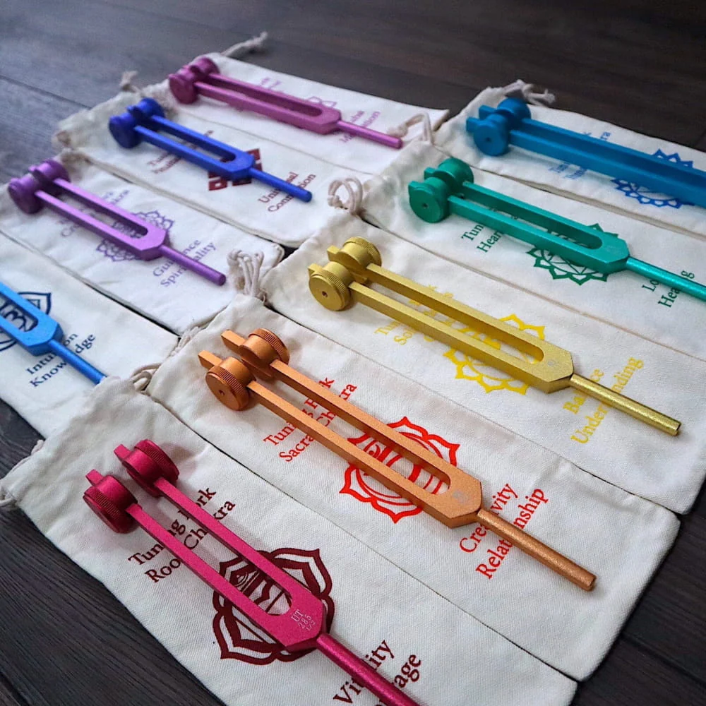 Complete 9pc Weighted Solfeggio Tuning Fork Set for Healing - Image 4