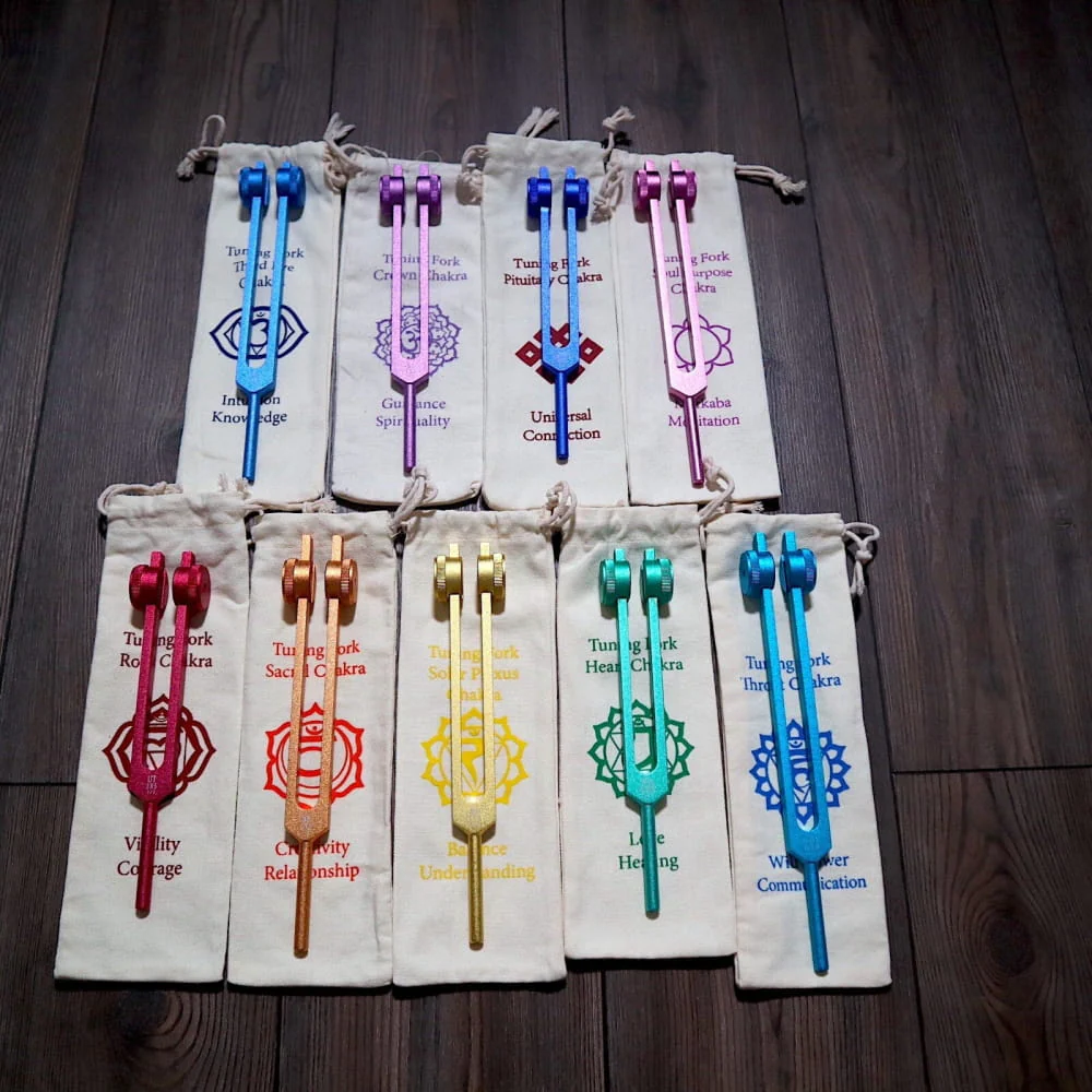 Complete 9pc Weighted Solfeggio Tuning Fork Set for Healing - Image 5