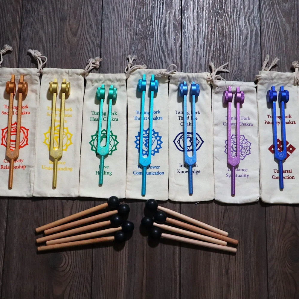 Complete 9pc Weighted Solfeggio Tuning Fork Set for Healing - Image 6