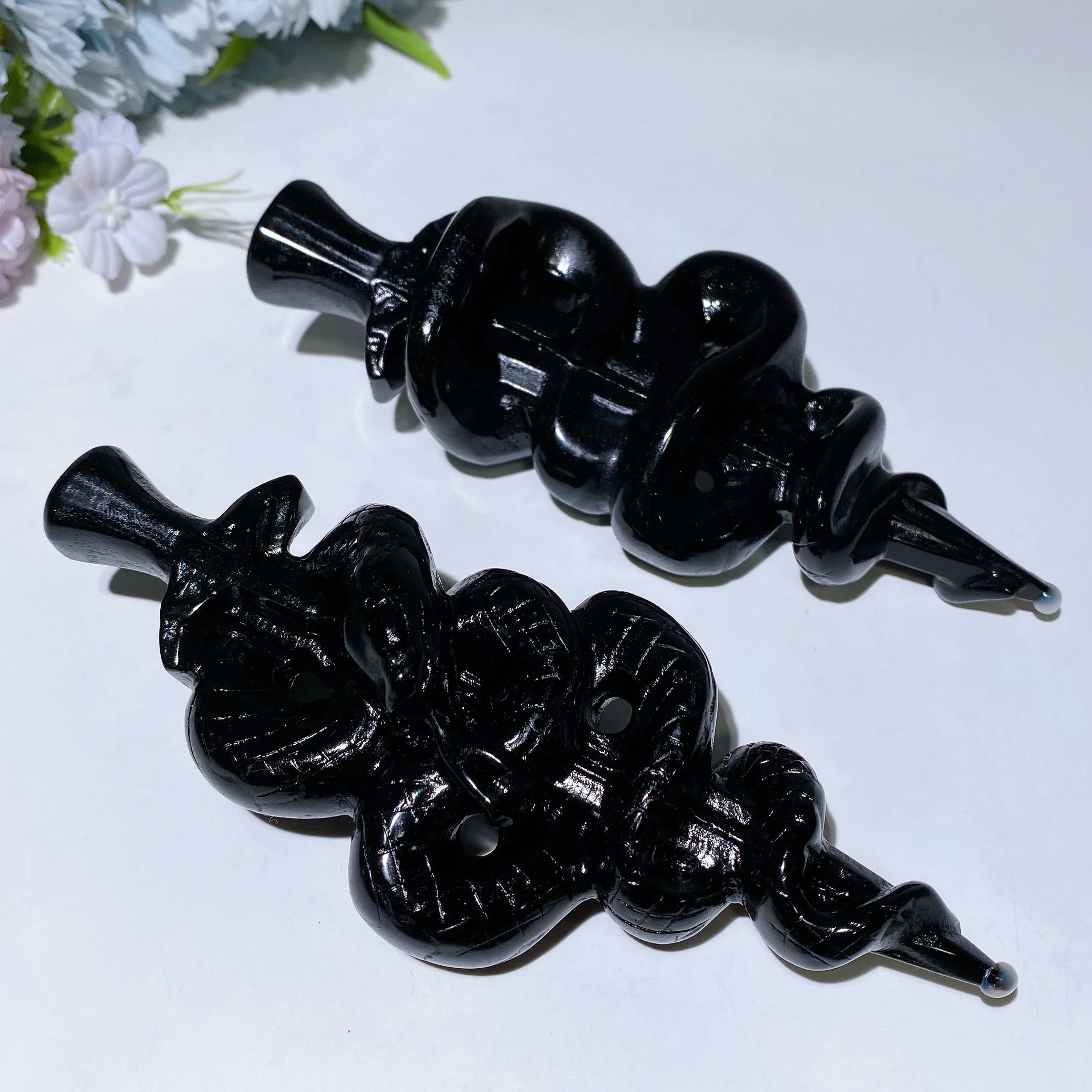 5.7 inch Black Obsidian Snake Sword Crystal Figurine - Image 3