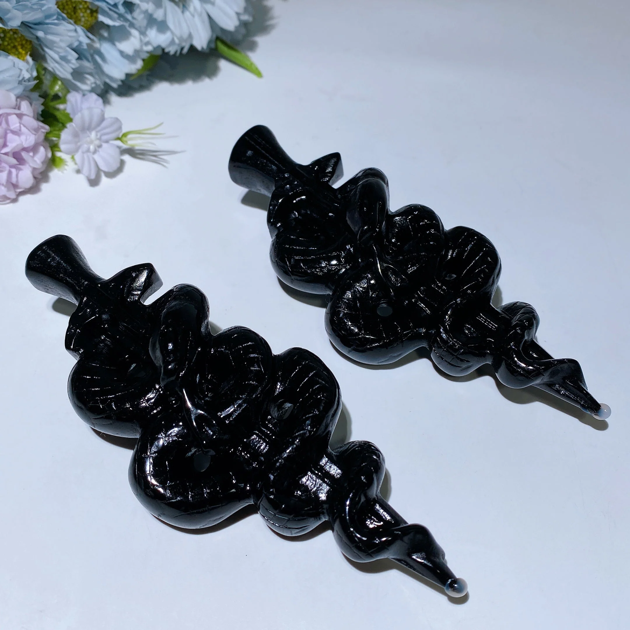5.7 inch Black Obsidian Snake Sword Crystal Figurine - Image 4