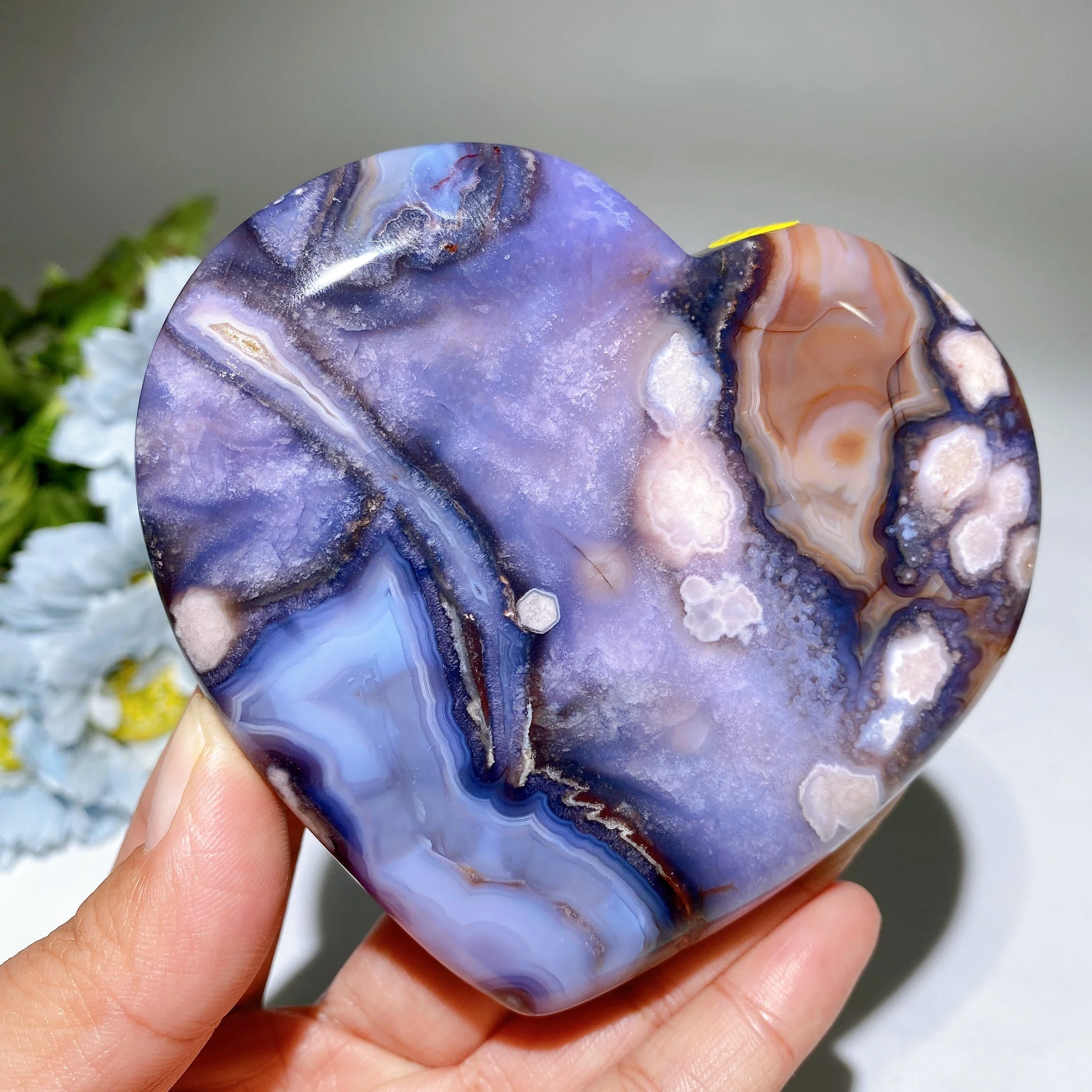 3 to 4 Inch Blue Flower Agate Heart Crystal for Healing - Image 3