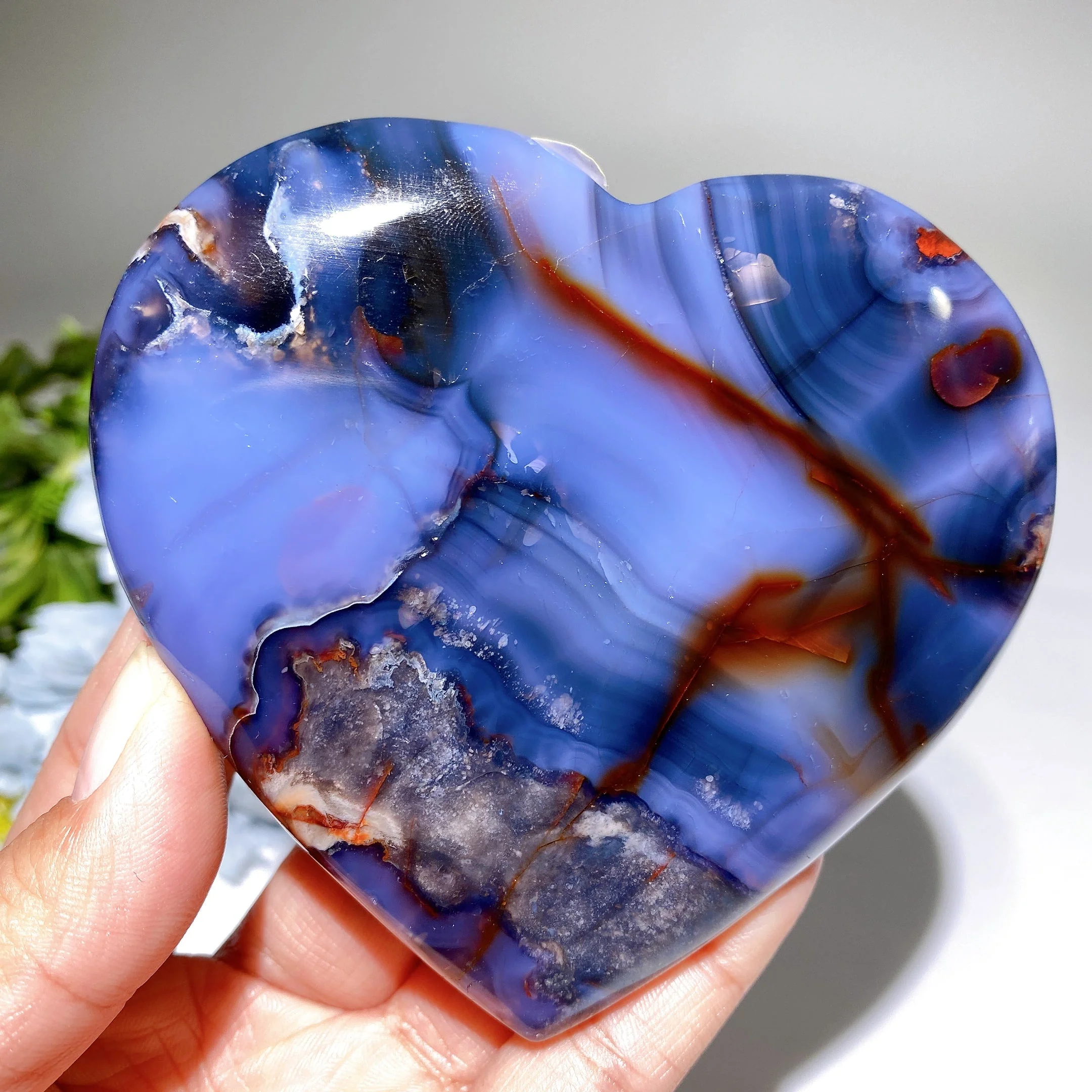 3 to 4 Inch Blue Flower Agate Heart Crystal for Healing - Image 4
