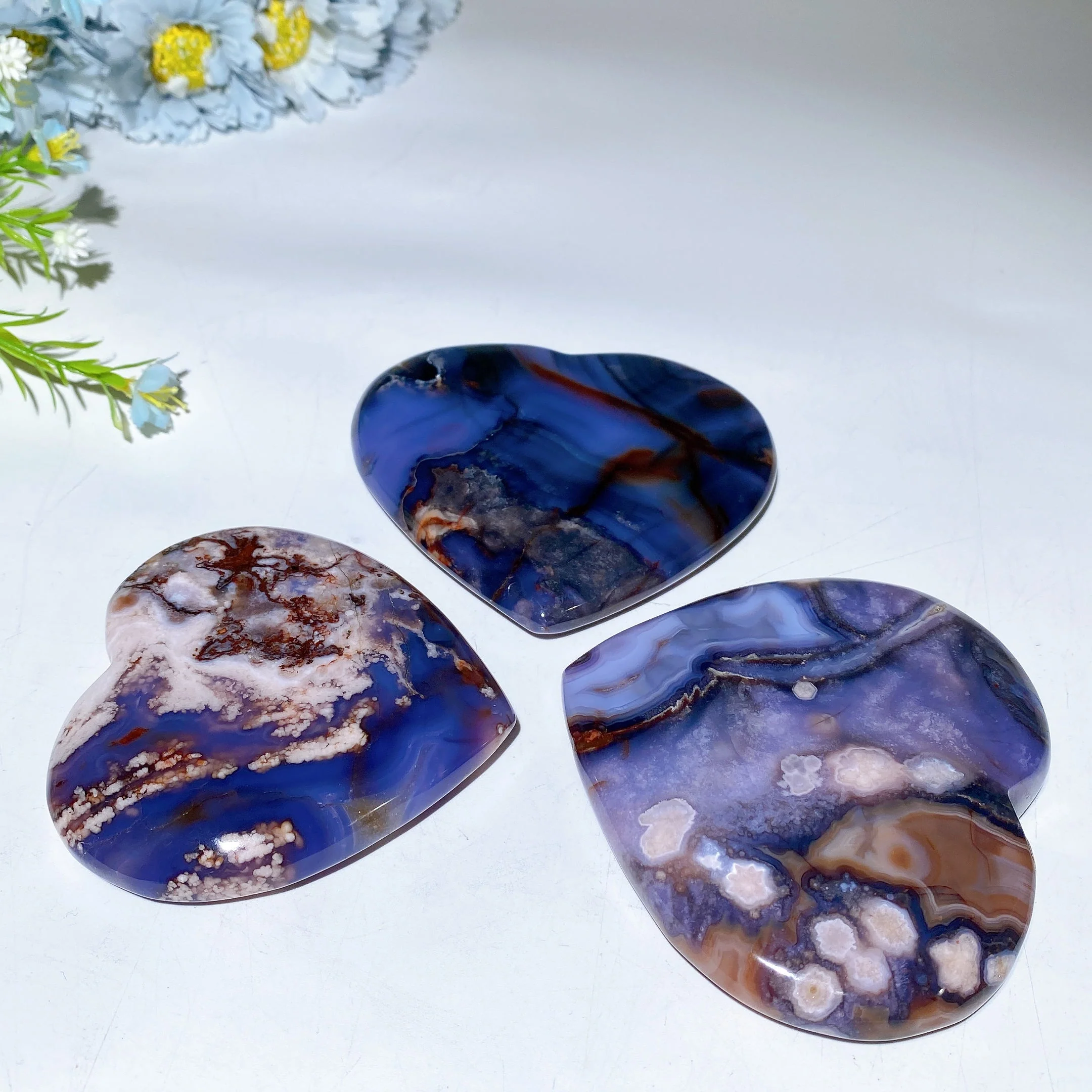 3 to 4 Inch Blue Flower Agate Heart Crystal for Healing - Image 5