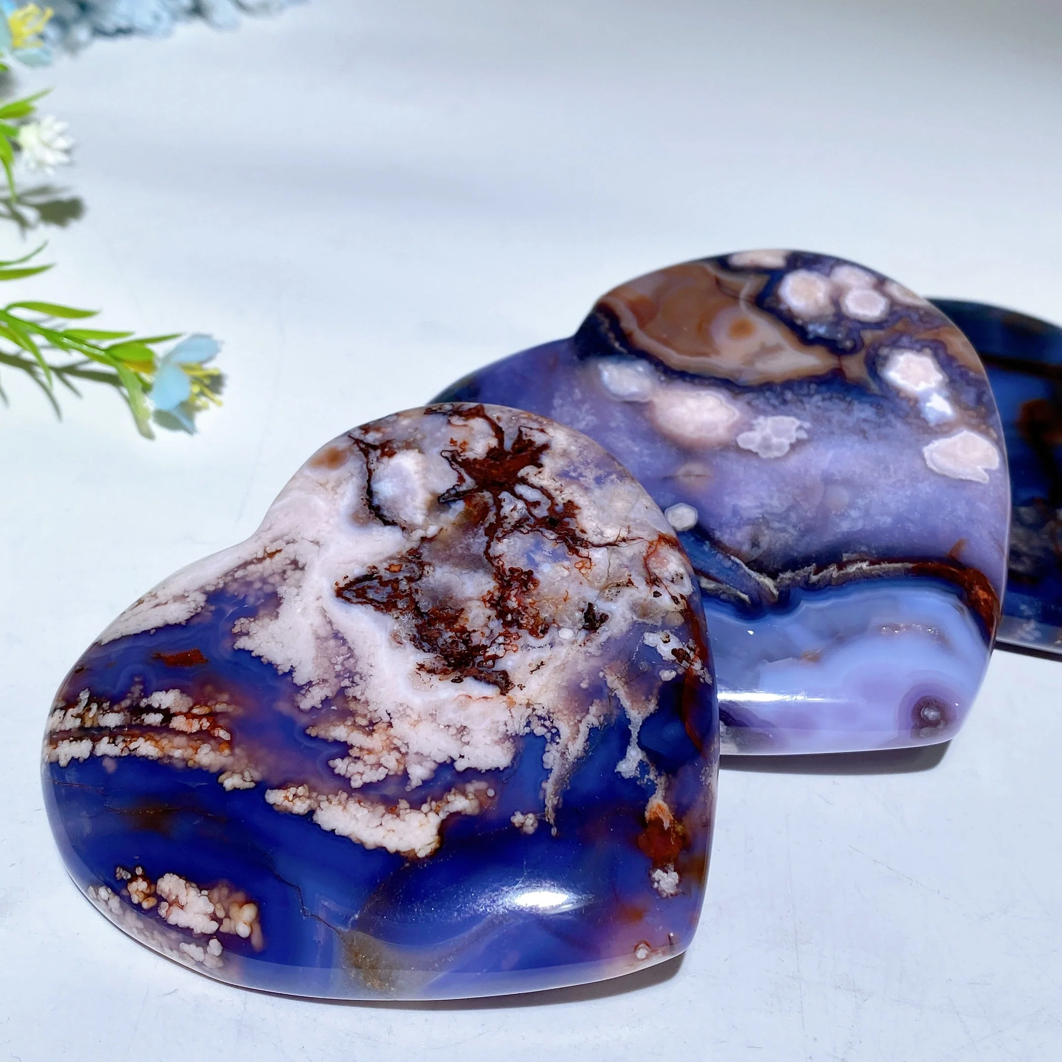 3 to 4 Inch Blue Flower Agate Heart Crystal for Healing - Image 6