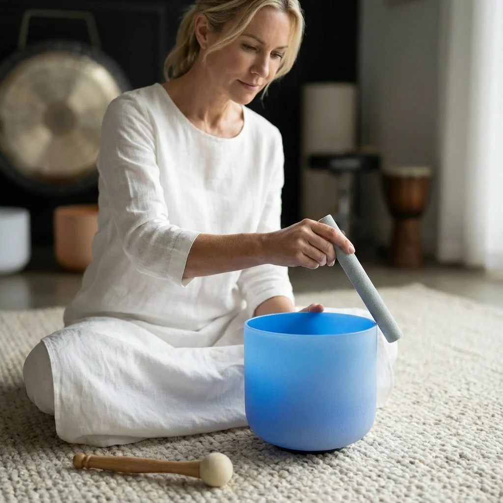 Blue Throat Chakra Crystal Singing Bowl - G Note - Image 4