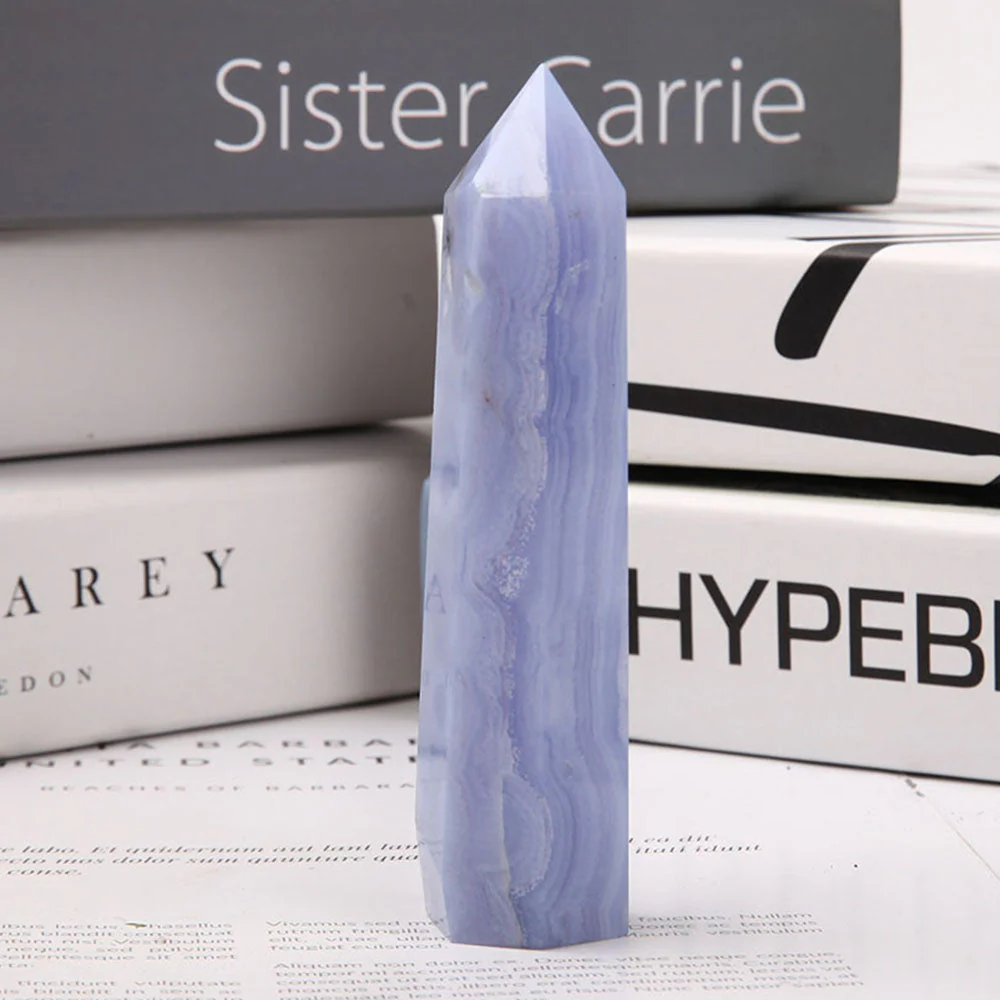 Blue Lace Agate Crystal Point 4-4.5 Inches for Healing - Image 3
