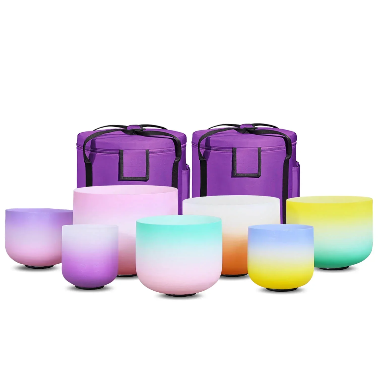 Candy Colored Frosted Quartz Crystal Singing Bowl Set - Image 3