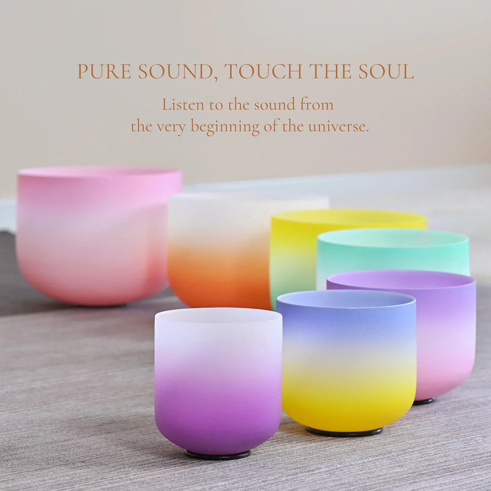 Candy Colored Frosted Quartz Crystal Singing Bowl Set - Image 4