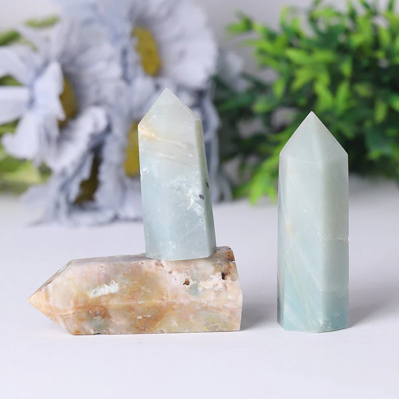 Natural Caribbean Calcite Sky Blue Crystal Tower 2.4-4.5 in Meditation - Image 3
