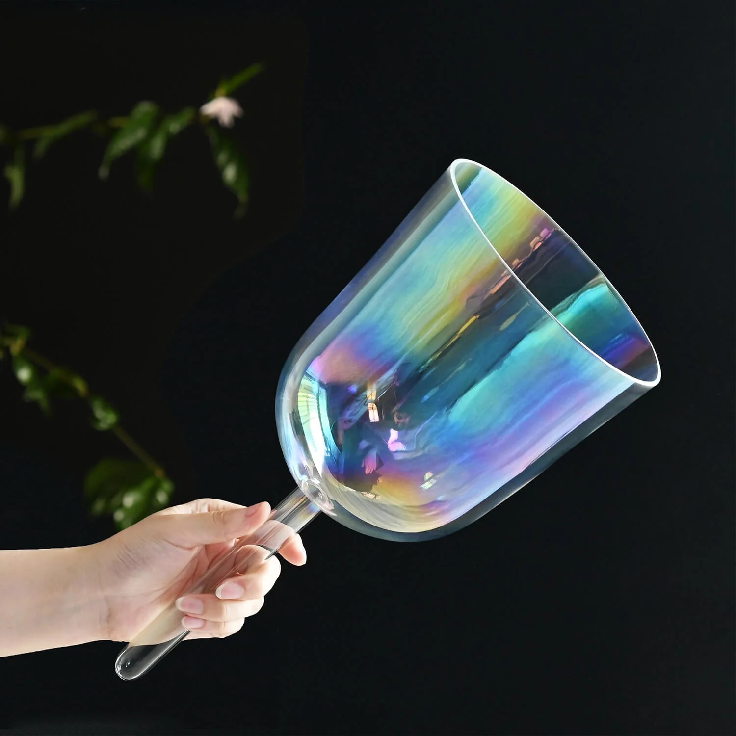 Clear Rainbow Quartz Crystal Singing Bowl with Handle - Image 5