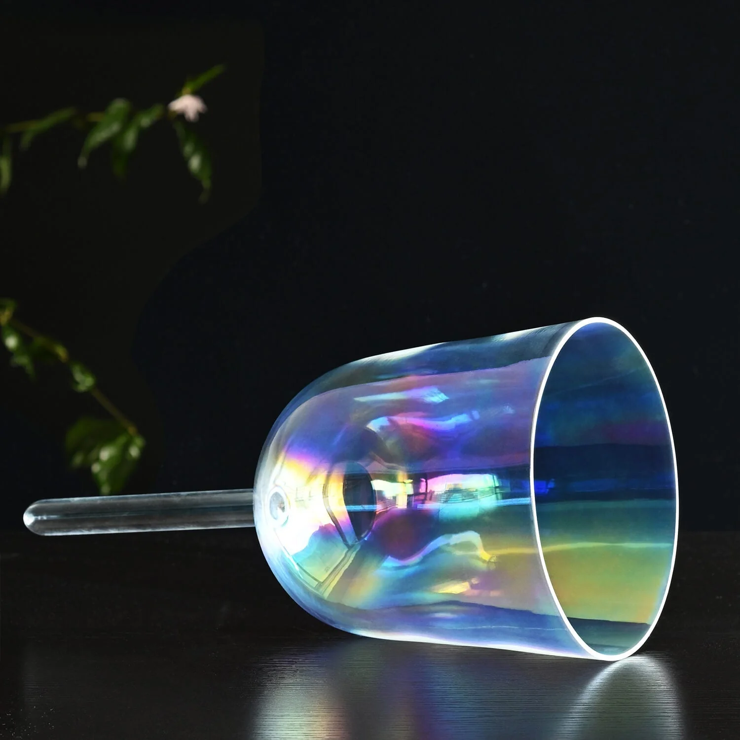 Clear Rainbow Quartz Crystal Singing Bowl with Handle - Image 6