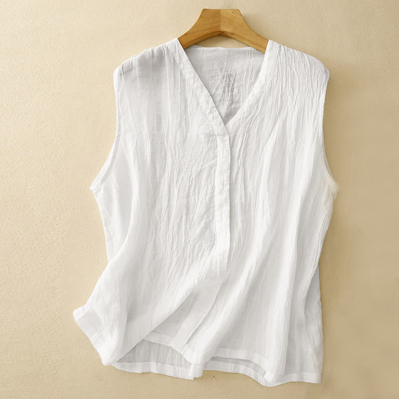 Cotton Linen V-Neck Vest | Women's Casual Yoga Top - Image 14