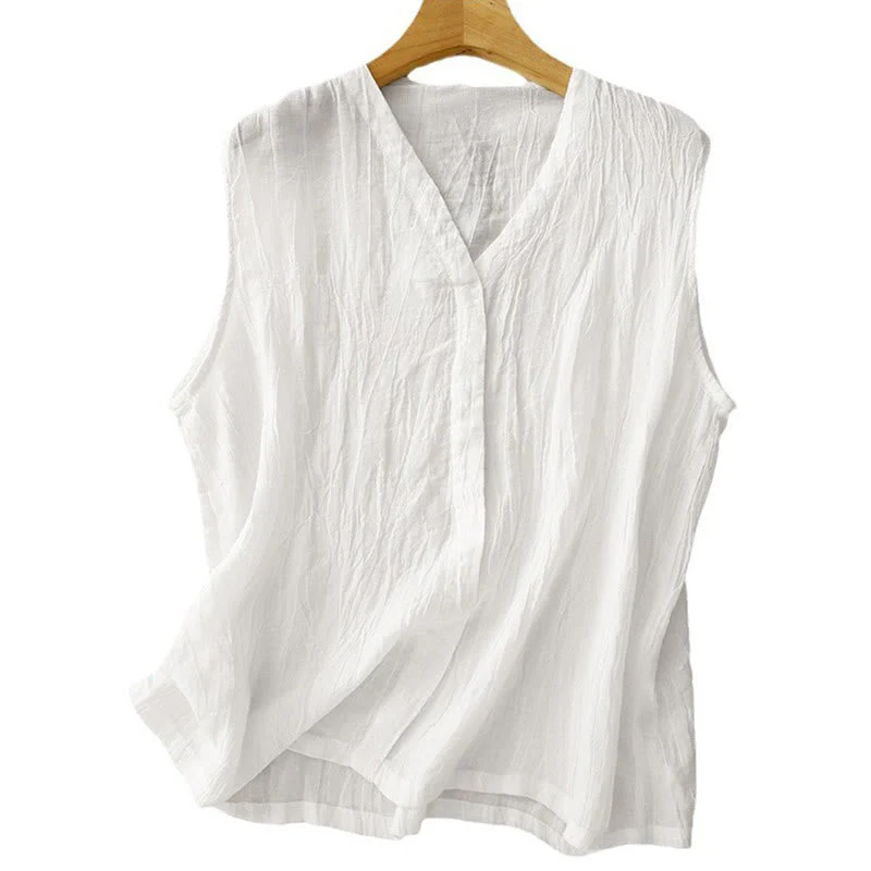 Cotton Linen V-Neck Vest | Women's Casual Yoga Top - Image 18