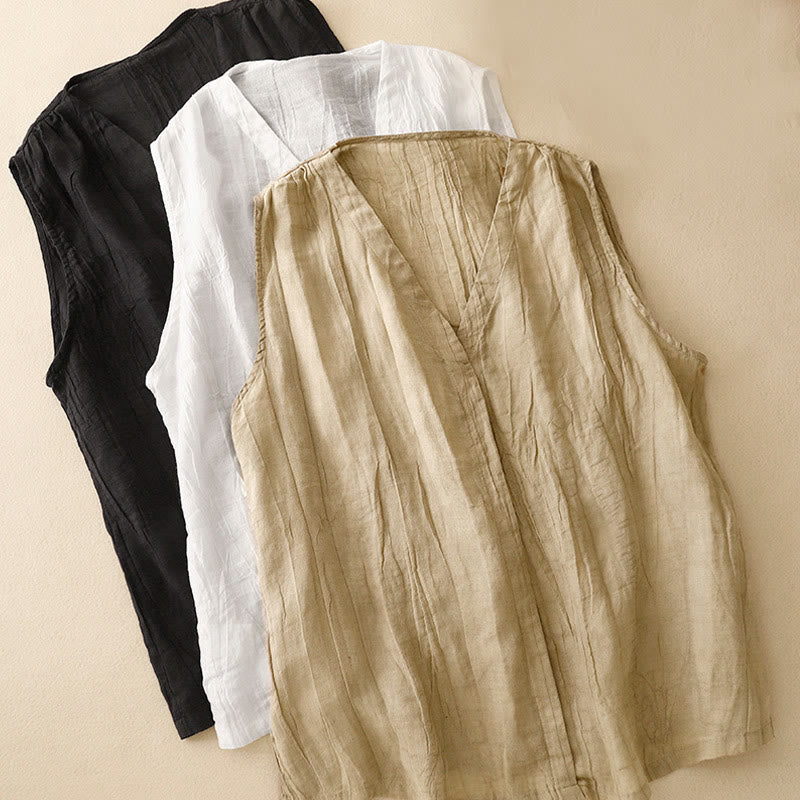 Cotton Linen V-Neck Vest | Women's Casual Yoga Top - Image 19