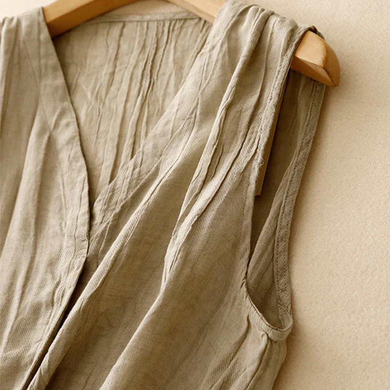 Cotton Linen V-Neck Vest | Women's Casual Yoga Top - Image 3