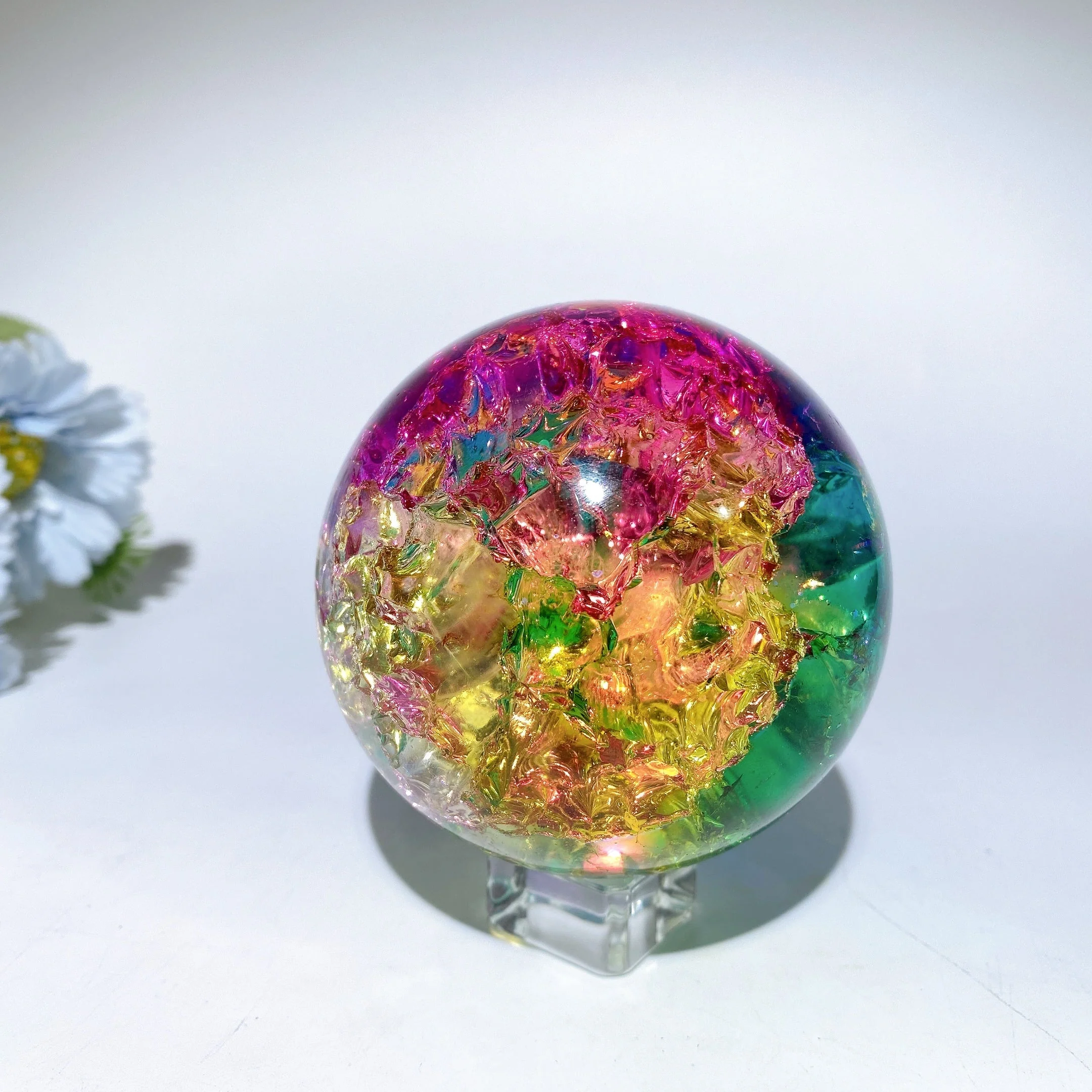2-4 inch Crack Glass Crystal Sphere for Spiritual Healing - Image 4