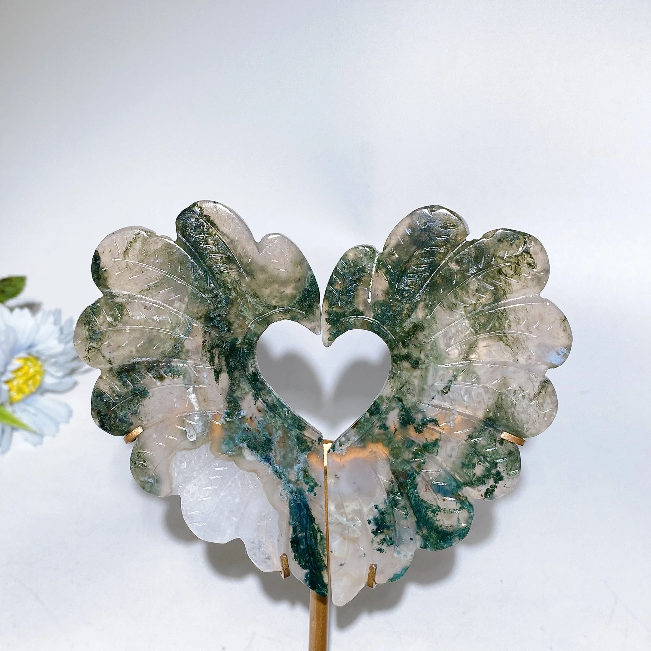 10cm Crystal Heart Wings Carving with Stand - Healing Crystals - Image 3