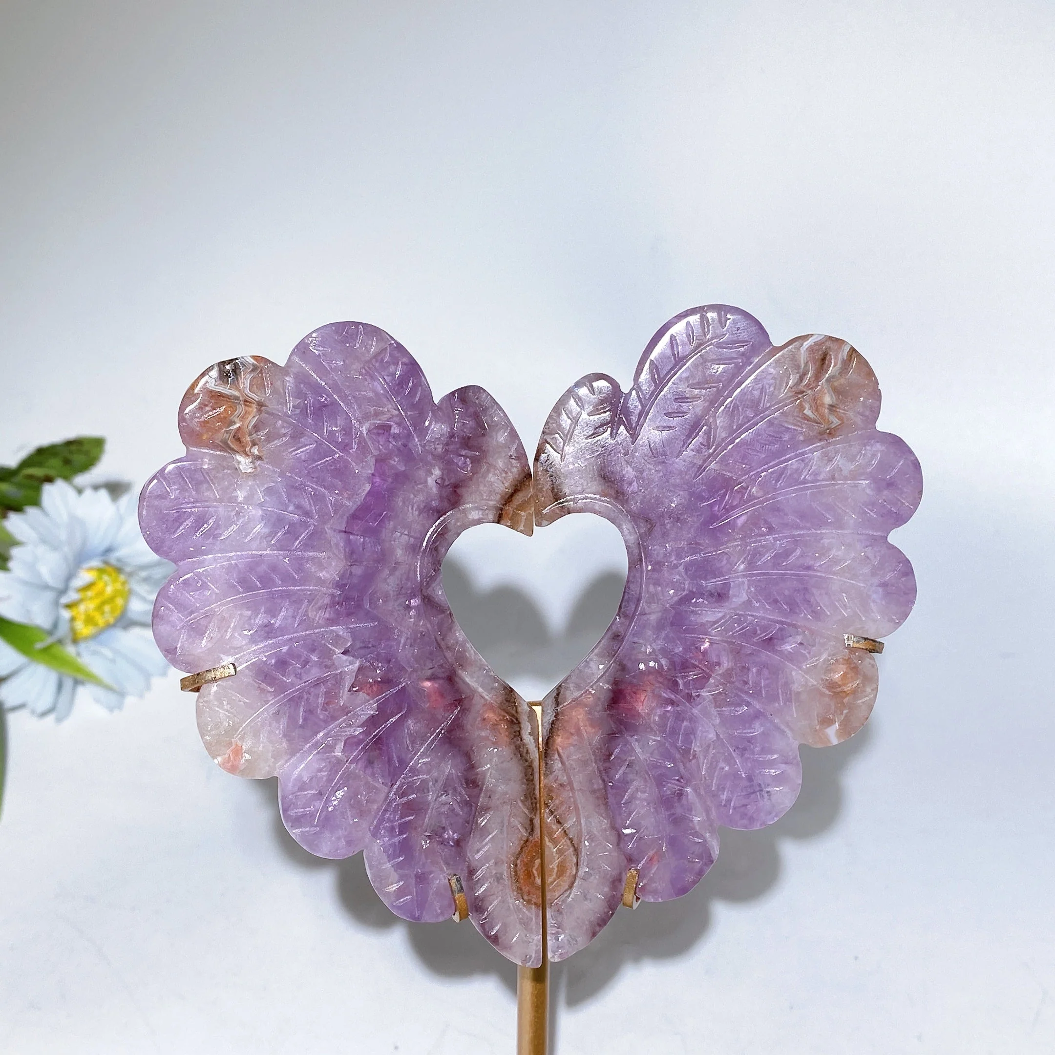 10cm Crystal Heart Wings Carving with Stand - Healing Crystals - Image 5