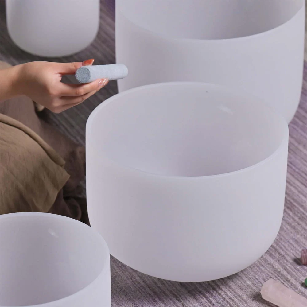 White Frosted Crystal Singing Bowl Set - 8 PCS 7-14 Inch - Image 7