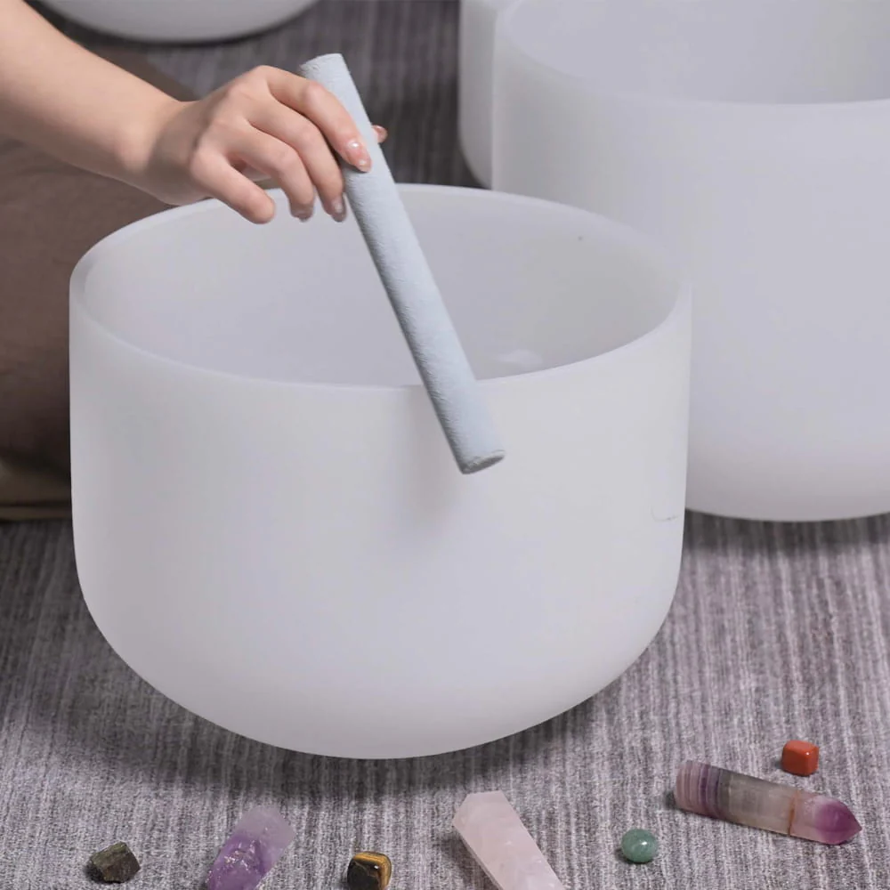 White Frosted Crystal Singing Bowl Set - 8 PCS 7-14 Inch - Image 8