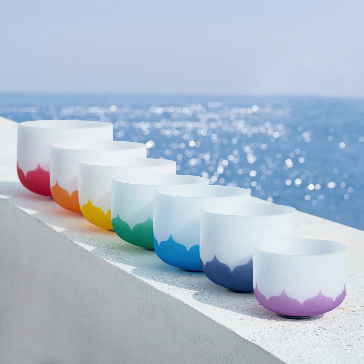 Lotus Frosted Quartz Crystal Singing Bowl Set - Chakra Harmony - Image 5