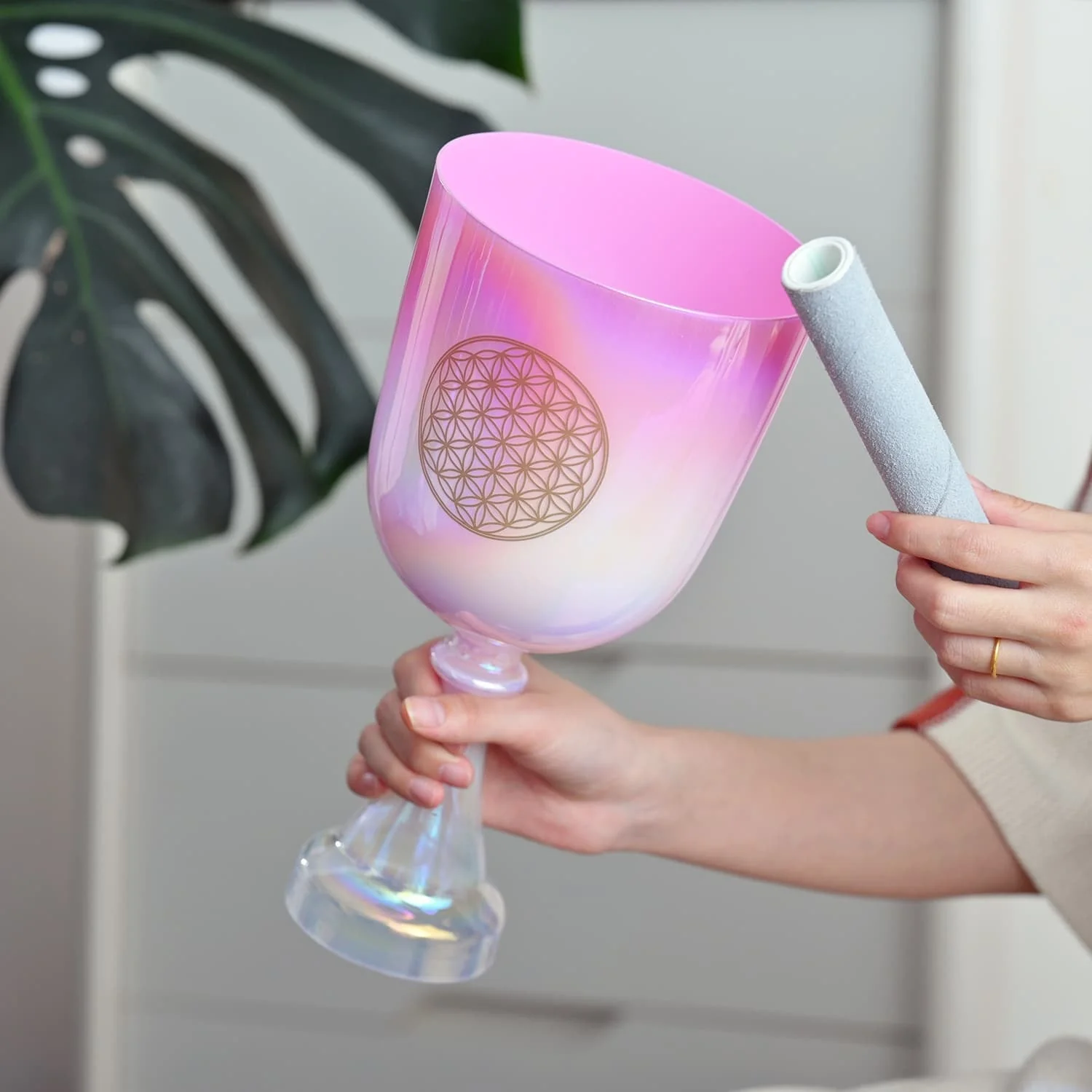 Dream Pink Crystal Singing Chalice for Meditation & Sound Bath - Image 4