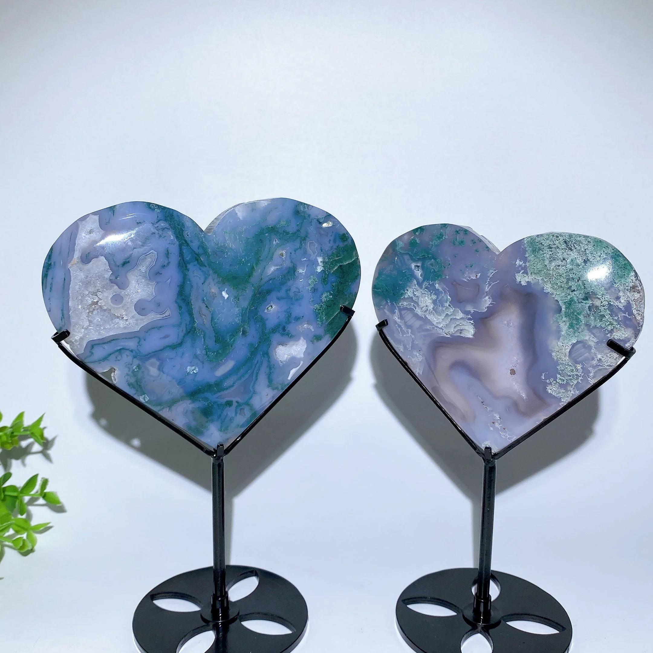 Druzy Moss Agate Heart 4-6 Inch Crystal Display - Image 4