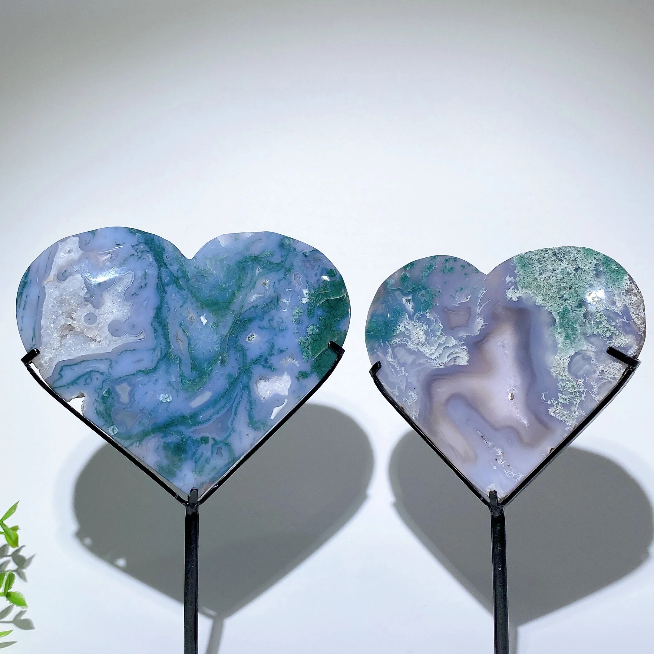 Druzy Moss Agate Heart 4-6 Inch Crystal Display - Image 5