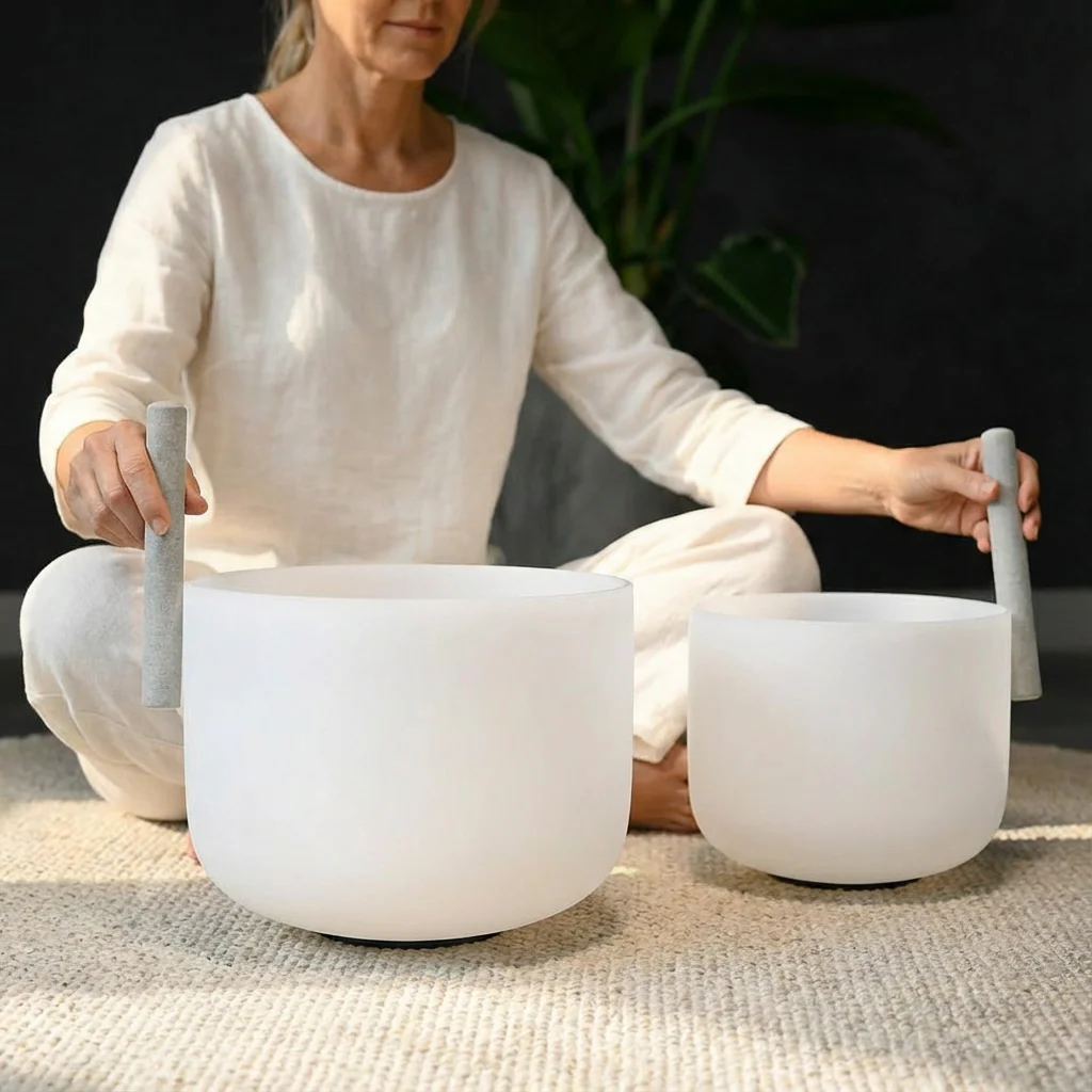 Earth Star and Soul Star Perfect Pitch Crystal Singing Bowls 10 B3 and 8 C5 with Carrier Bag - Image 3