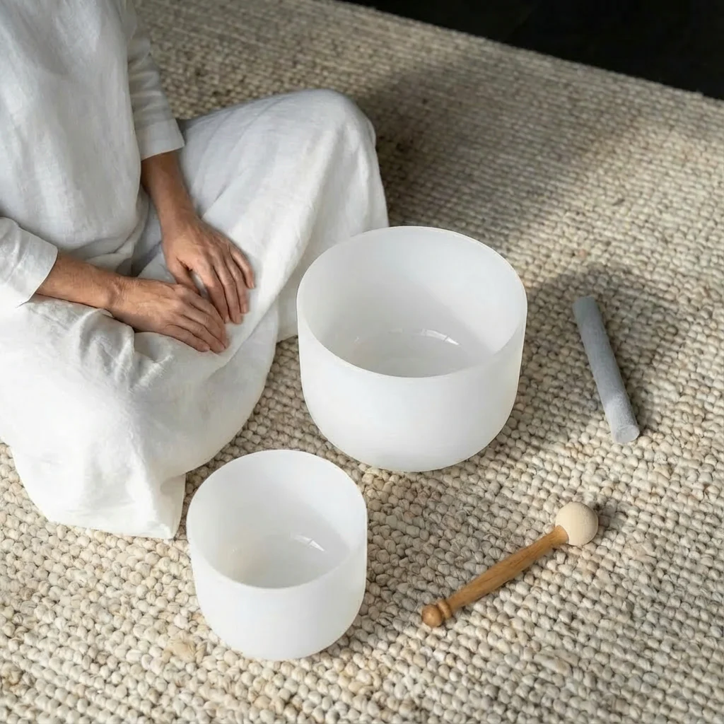 Earth Star and Soul Star Perfect Pitch Crystal Singing Bowls 10 B3 and 8 C5 with Carrier Bag - Image 4