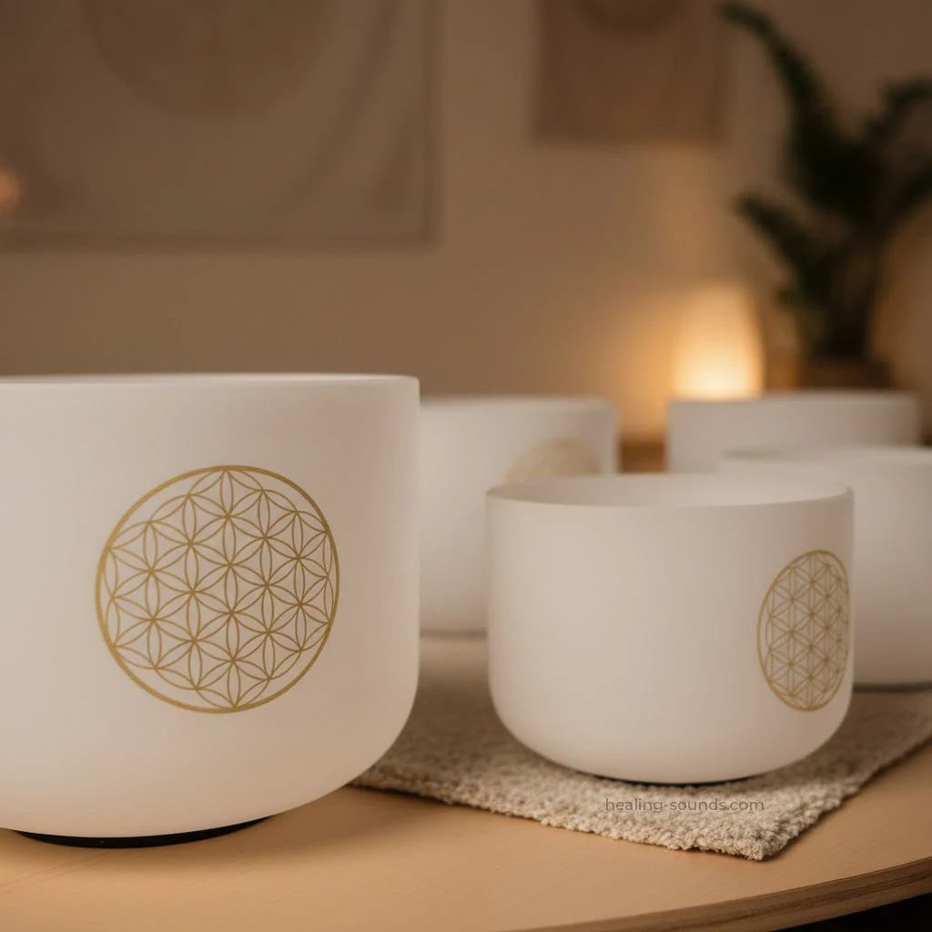 Flower of Life Quartz Crystal Singing Bowl Set for Meditation - Image 3