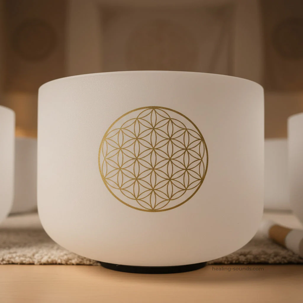Flower of Life Quartz Crystal Singing Bowl Set for Meditation - Image 4
