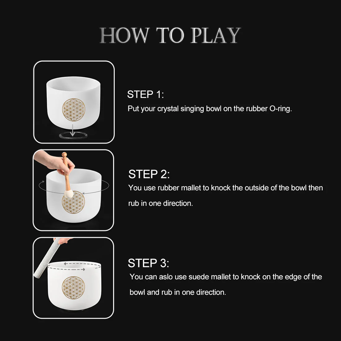 Flower of Life Quartz Crystal Singing Bowl Set for Meditation - Image 7