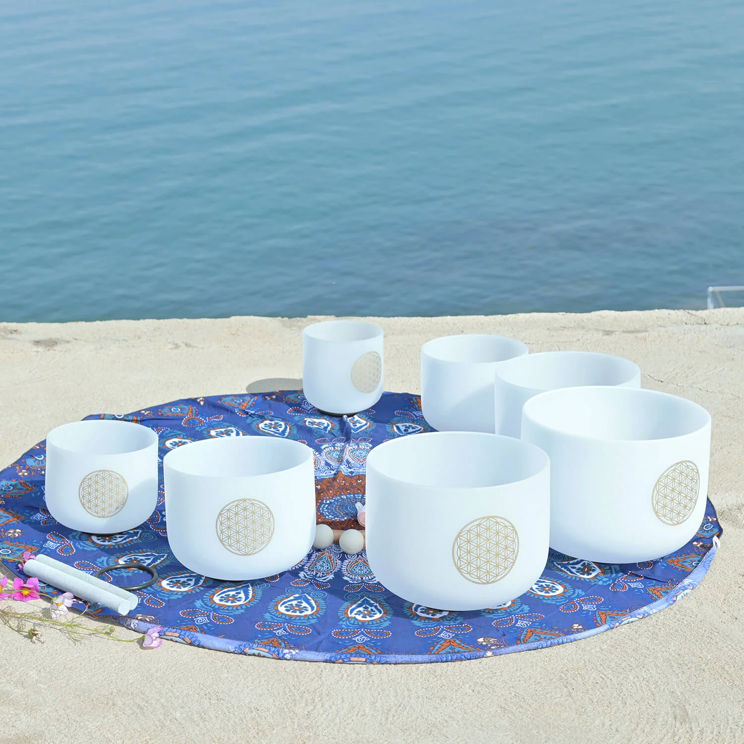 Flower of Life Quartz Crystal Singing Bowl Set for Meditation - Image 8