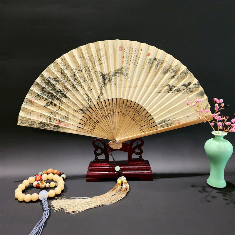 22cm Folding Fan with Panoramic Rivers and Mountains Design - Image 10