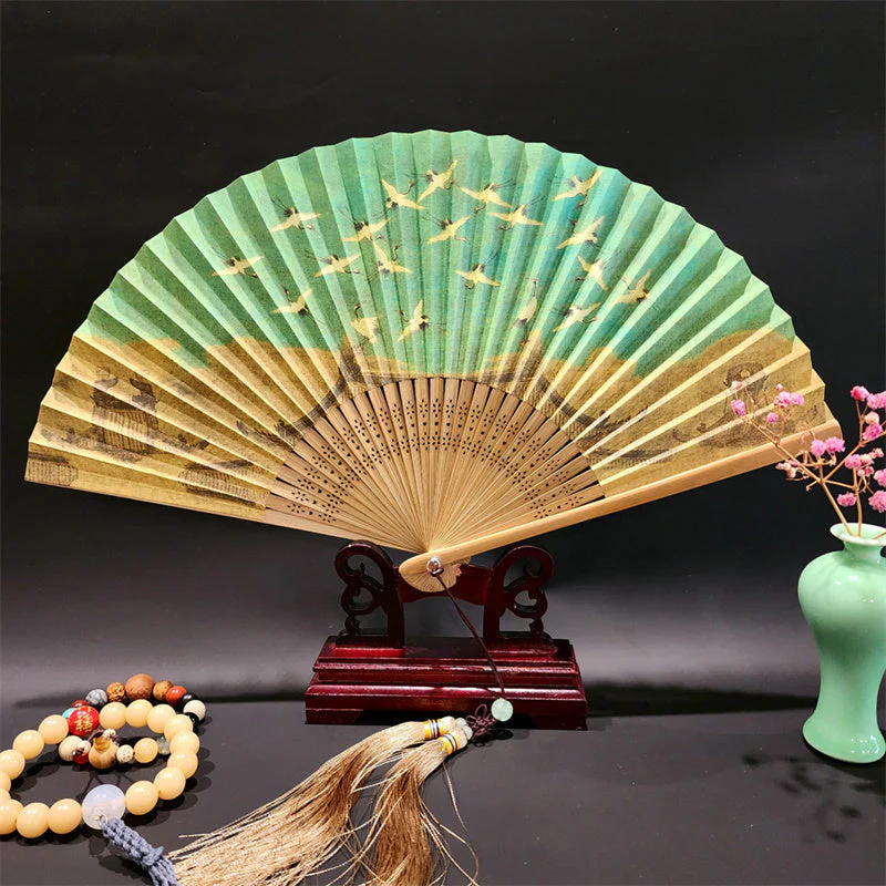 22cm Folding Fan with Panoramic Rivers and Mountains Design - Image 3